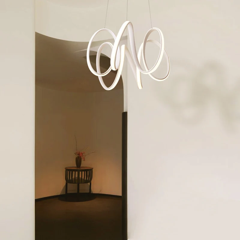 Minimalistische LED-kroonluchterlamp met acrylkap Witte curve hanglamp wit/warm licht voor woonkamer Clearhalo