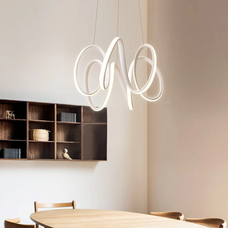 Minimalistische LED-kroonluchterlamp met acrylkap Witte curve hanglamp wit/warm licht voor woonkamer Clearhalo