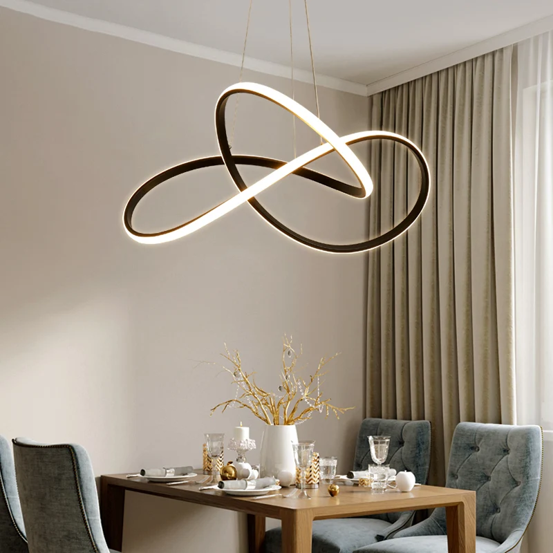 Minimalistische LED-kroonluchterlamp, zwarte curve-hanglamp met acrylkap Clearhalo