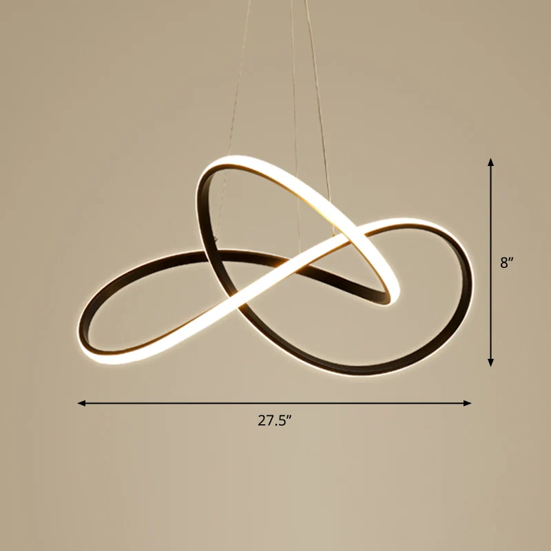 Minimalistische LED-kroonluchterlamp, zwarte curve-hanglamp met acrylkap Clearhalo