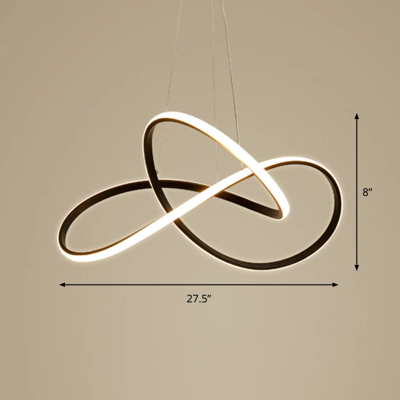Minimalistische LED-kroonluchterlamp, zwarte curve-hanglamp met acrylkap Clearhalo