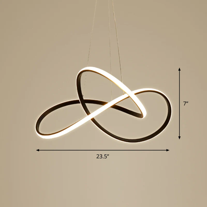 Minimalistische LED-kroonluchterlamp, zwarte curve-hanglamp met acrylkap Clearhalo