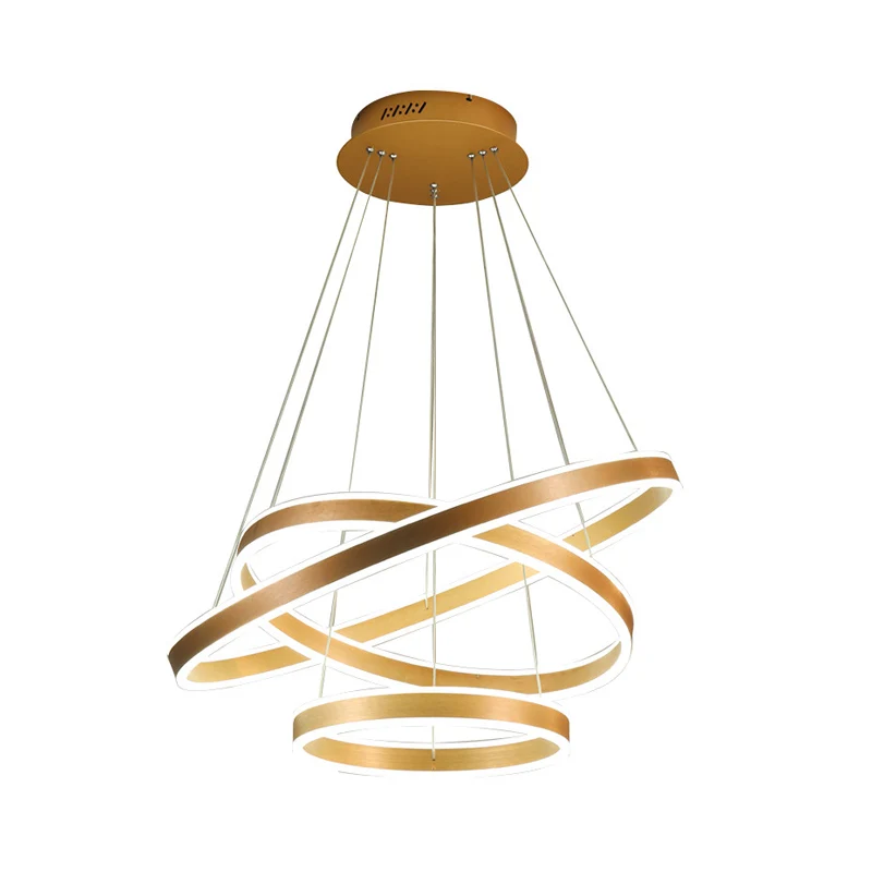Minimalistische LED-plafondhanglamp Zwart/Goud/Koffie 3-laags cirkelkroonluchter met acrylkap Clearhalo