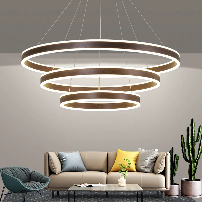 Minimalistische LED-plafondhanglamp Zwart/Goud/Koffie 3-laags cirkelkroonluchter met acrylkap Clearhalo