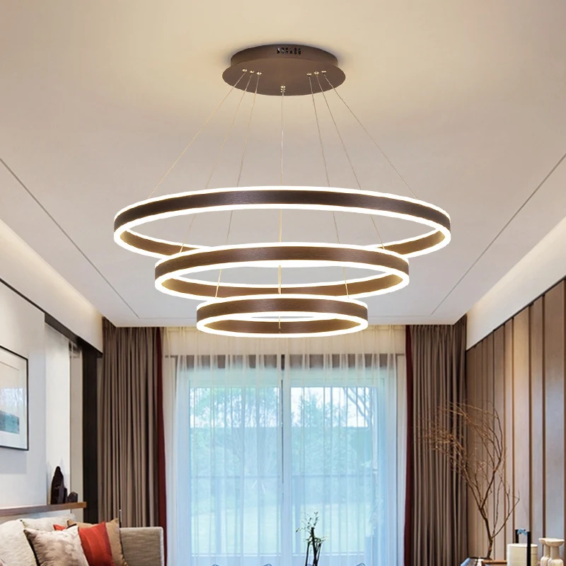 Minimalistische LED-plafondhanglamp Zwart/Goud/Koffie 3-laags cirkelkroonluchter met acrylkap Clearhalo