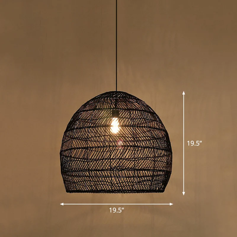 Minimalistische plafondlamp voor restaurants met één lamp en rotan kap van cloche Clearhalo