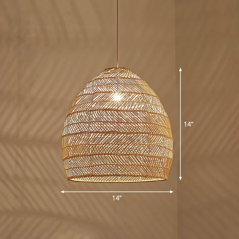 Minimalistische plafondlamp voor restaurants met één lamp en rotan kap van cloche Clearhalo