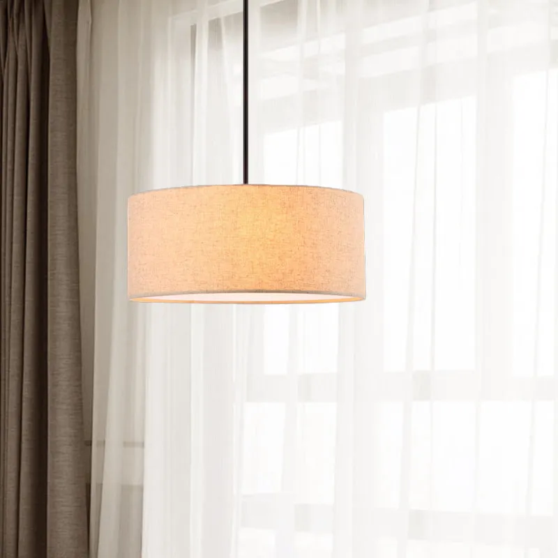 Minimalistische ronde hanglamp stof 1-lichts restaurant hanglamp abrikoos/vlas Clearhalo