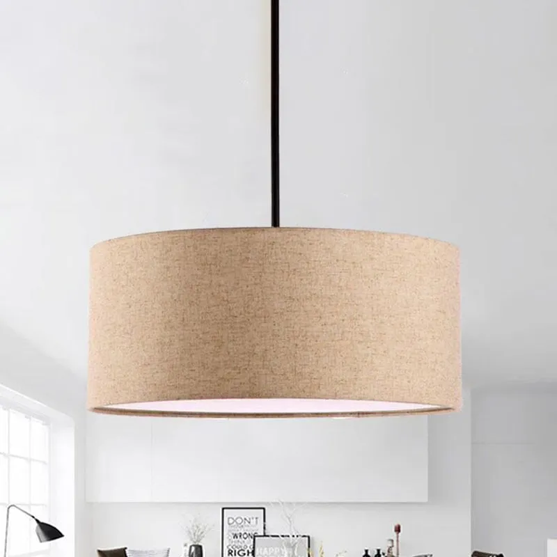 Minimalistische ronde hanglamp stof 1-lichts restaurant hanglamp abrikoos/vlas Clearhalo