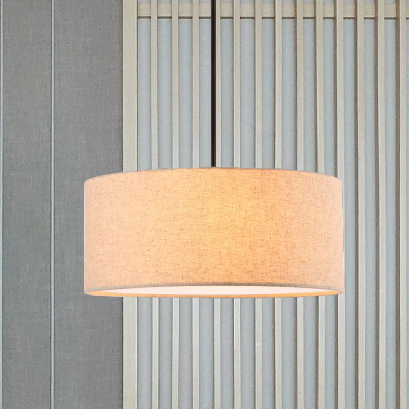 Minimalistische ronde hanglamp stof 1-lichts restaurant hanglamp abrikoos/vlas Clearhalo