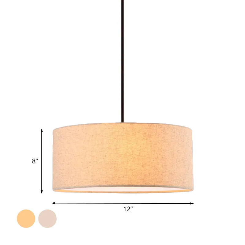 Minimalistische ronde hanglamp stof 1-lichts restaurant hanglamp abrikoos/vlas Clearhalo