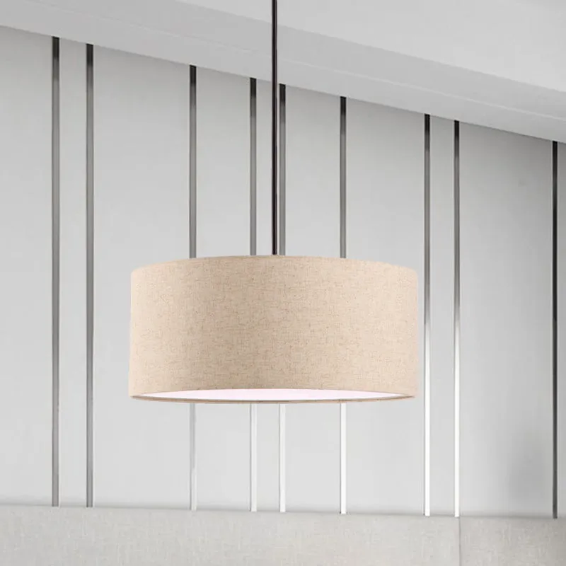 Minimalistische ronde hanglamp stof 1-lichts restaurant hanglamp abrikoos/vlas Clearhalo
