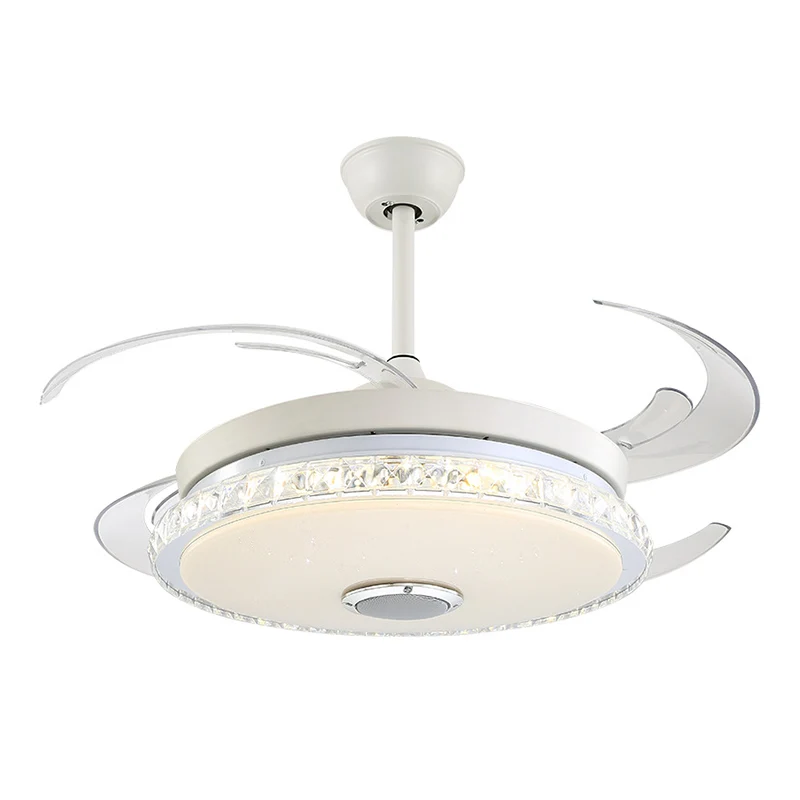 Minimalistische ronde LED-plafondventilator Prismatisch kristalwit semi-inbouwlicht voor slaapkamer Clearhalo