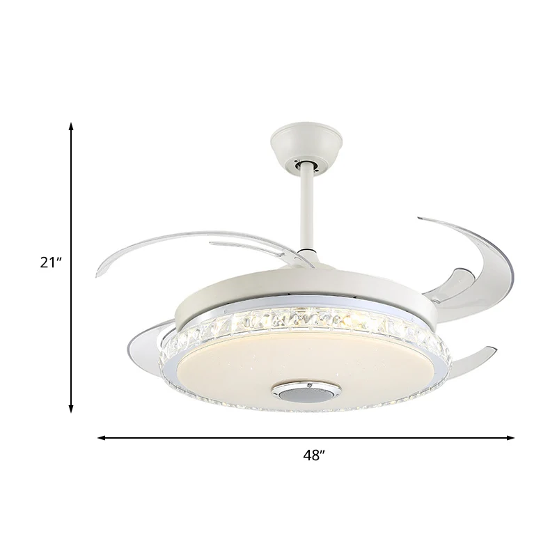 Minimalistische ronde LED-plafondventilator Prismatisch kristalwit semi-inbouwlicht voor slaapkamer Clearhalo