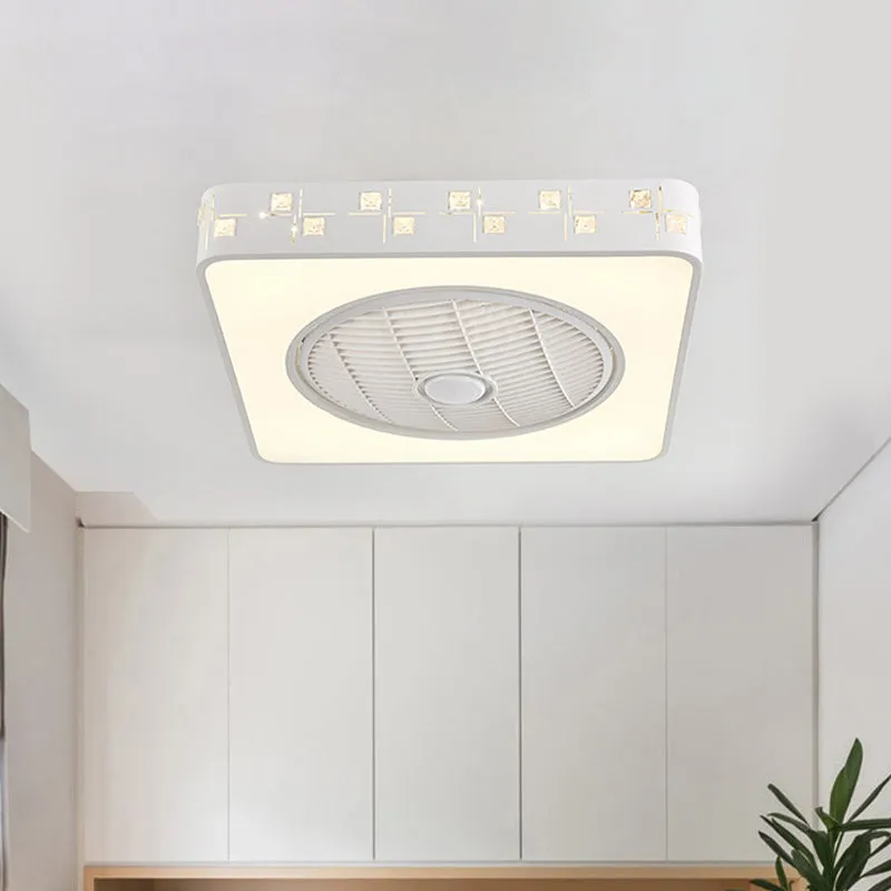 Minimalistische vierkante hangende ventilatorverlichting 21,5" W LED metalen semi-inbouwlamp wit met 3 bladen Clearhalo