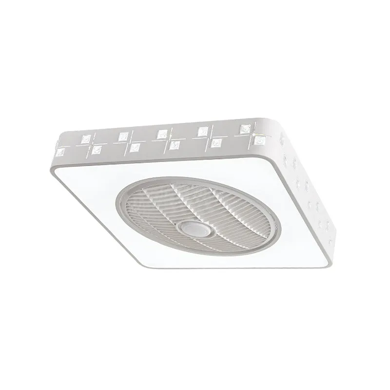 Minimalistische vierkante hangende ventilatorverlichting 21,5" W LED metalen semi-inbouwlamp wit met 3 bladen Clearhalo