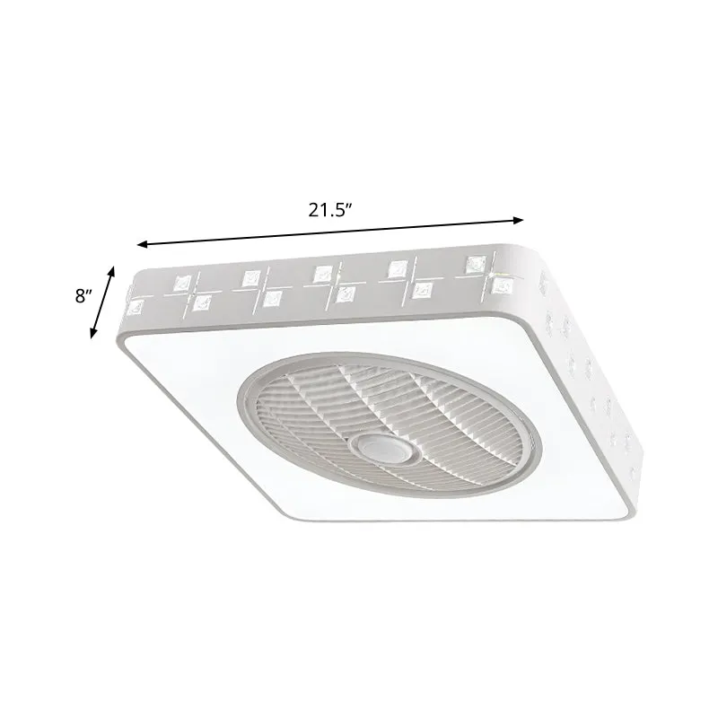 Minimalistische vierkante hangende ventilatorverlichting 21,5" W LED metalen semi-inbouwlamp wit met 3 bladen Clearhalo