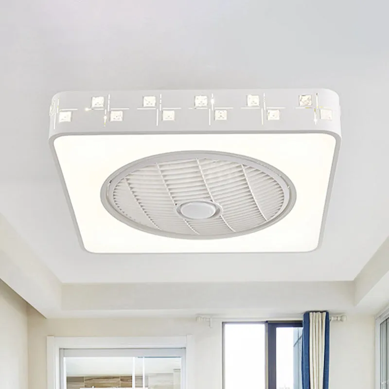 Minimalistische vierkante hangende ventilatorverlichting 21,5" W LED metalen semi-inbouwlamp wit met 3 bladen Clearhalo