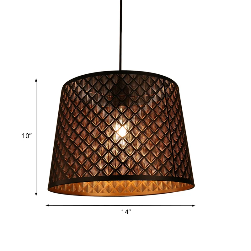 Mission X-Cage Drop Lamp, enkele lamp, metalen hangende plafondlamp met afgeknotte kegelvormige kap zwart Clearhalo