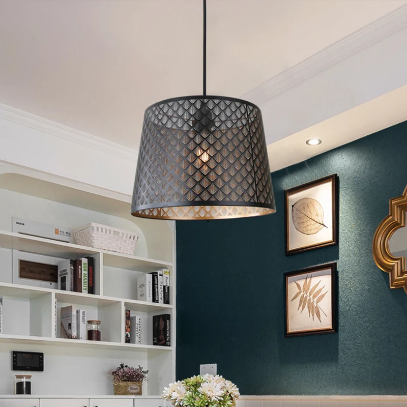 Mission X-Cage Drop Lamp, enkele lamp, metalen hangende plafondlamp met afgeknotte kegelvormige kap zwart Clearhalo