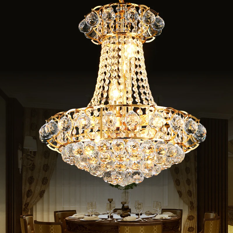 Moderne 10-lichts kroonluchterlamp met kristallen kap gouden koepel hangende plafondlamp Clearhalo