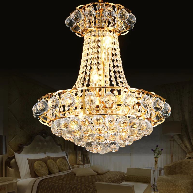 Moderne 10-lichts kroonluchterlamp met kristallen kap gouden koepel hangende plafondlamp Clearhalo