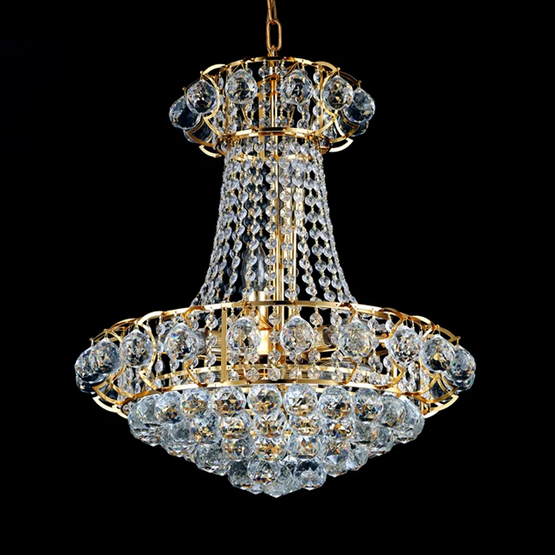 Moderne 10-lichts kroonluchterlamp met kristallen kap gouden koepel hangende plafondlamp Clearhalo