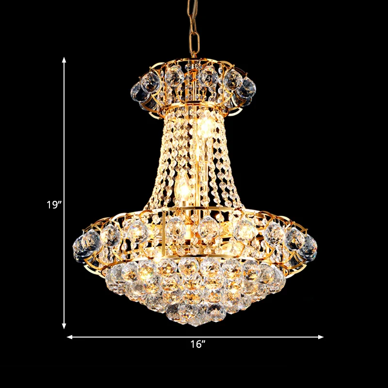Moderne 10-lichts kroonluchterlamp met kristallen kap gouden koepel hangende plafondlamp Clearhalo