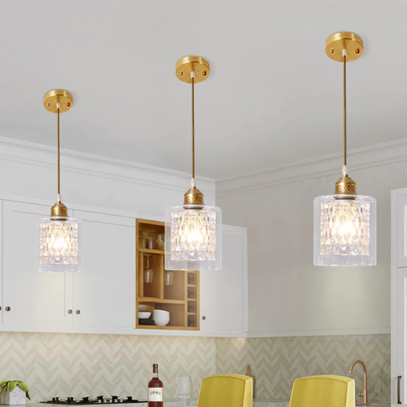 Moderne 1-lichts hanglamp met dubbele helderglazen kap, messing cilinder hangende plafondlamp Clearhalo
