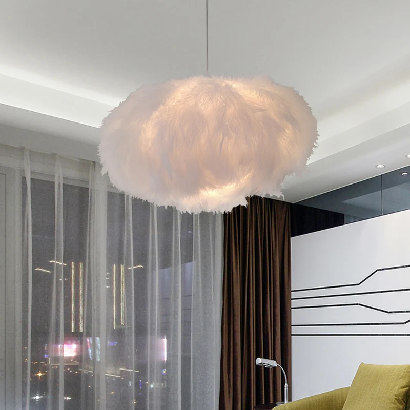 Moderne 1-lichts plafondlamp met witte verenwolkvormige hanglamp met stoffen kap Clearhalo