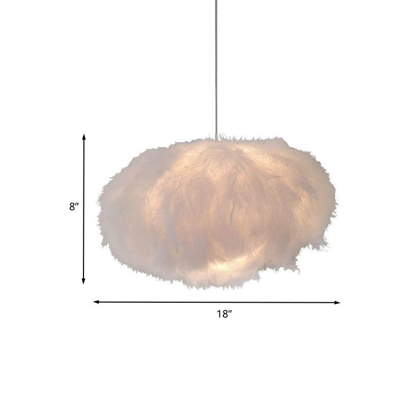 Moderne 1-lichts plafondlamp met witte verenwolkvormige hanglamp met stoffen kap Clearhalo