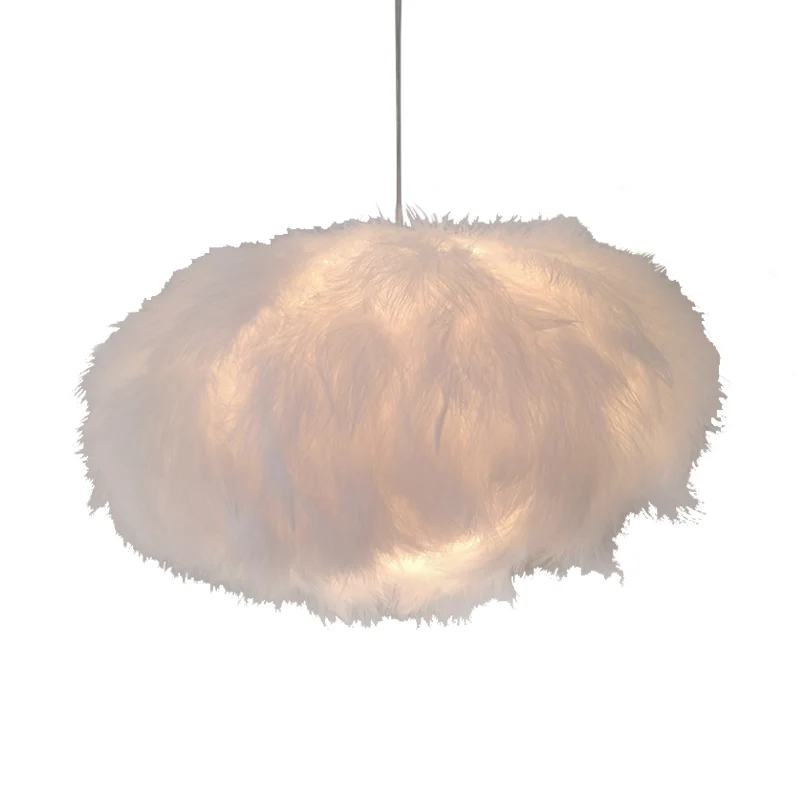 Moderne 1-lichts plafondlamp met witte verenwolkvormige hanglamp met stoffen kap Clearhalo