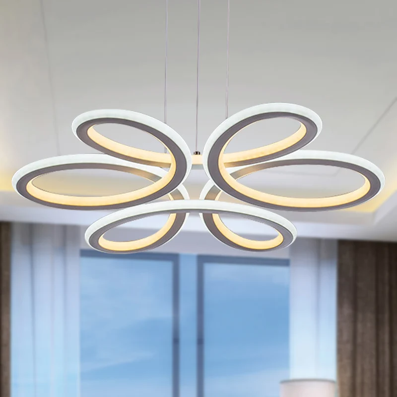 Moderne bloemblaadjes acryl kroonluchter LED-hanger warm/wit licht voor eetkamer Clearhalo