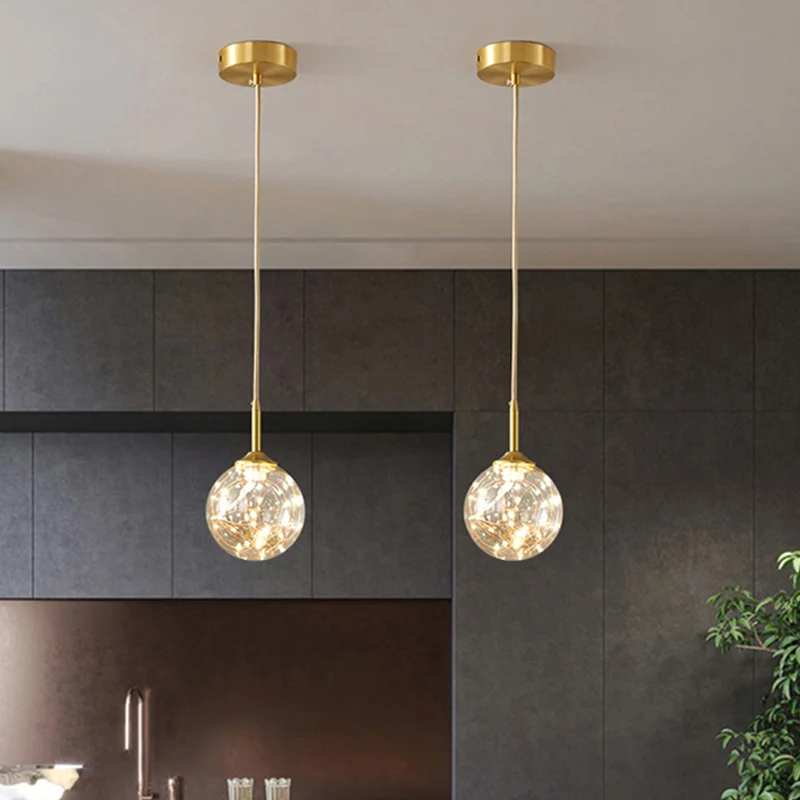 Moderne bol plafond hangende glazen eetkamer LED hanglamp messing Clearhalo