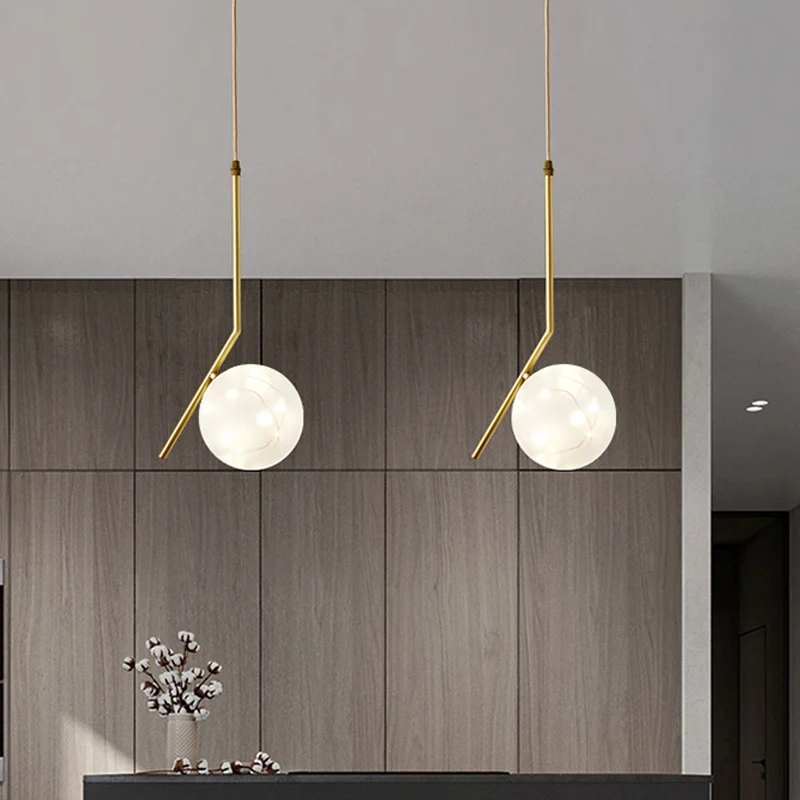 Moderne bol plafond hangende glazen eetkamer LED hanglamp messing Clearhalo