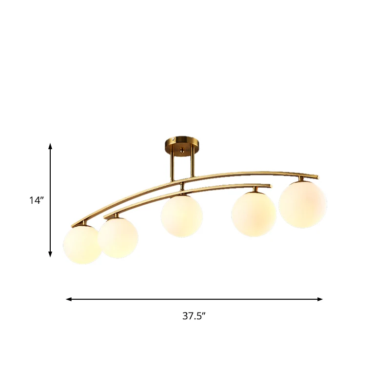 Moderne bolschaduw semi-plafondmontage licht opaalglas gouden plafondlamp voor studeerkamer Clearhalo