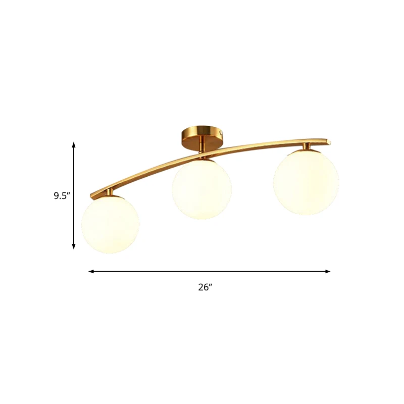Moderne bolschaduw semi-plafondmontage licht opaalglas gouden plafondlamp voor studeerkamer Clearhalo
