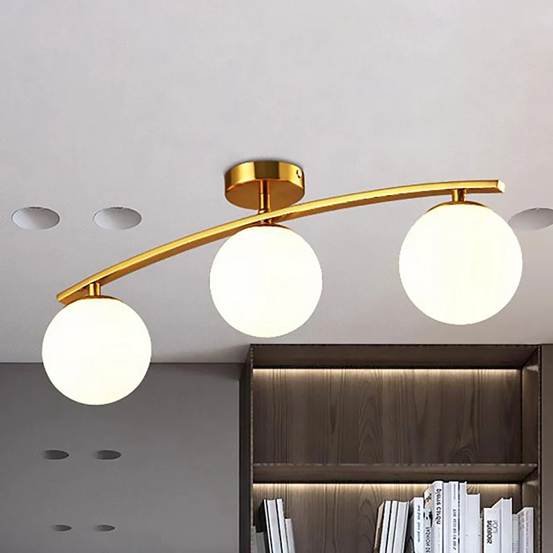 Moderne bolschaduw semi-plafondmontage licht opaalglas gouden plafondlamp voor studeerkamer Clearhalo