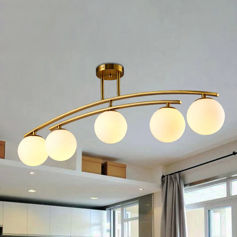 Moderne bolschaduw semi-plafondmontage licht opaalglas gouden plafondlamp voor studeerkamer Clearhalo