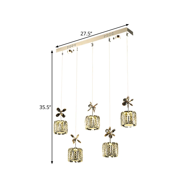 Moderne cilinder hanglamp gefacetteerde kristallen eetkamer LED-multilichthanger chroom met ronde/lineaire luifel, 13,5"/2...