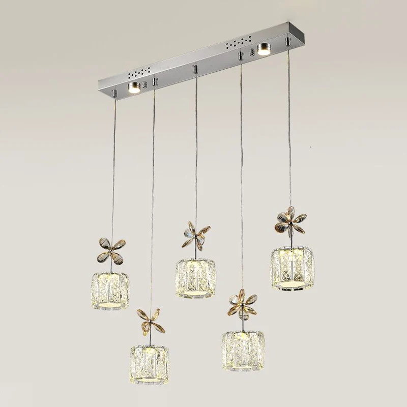 Moderne cilinder hanglamp gefacetteerde kristallen eetkamer LED-multilichthanger chroom met ronde/lineaire luifel, 13,5"/2...