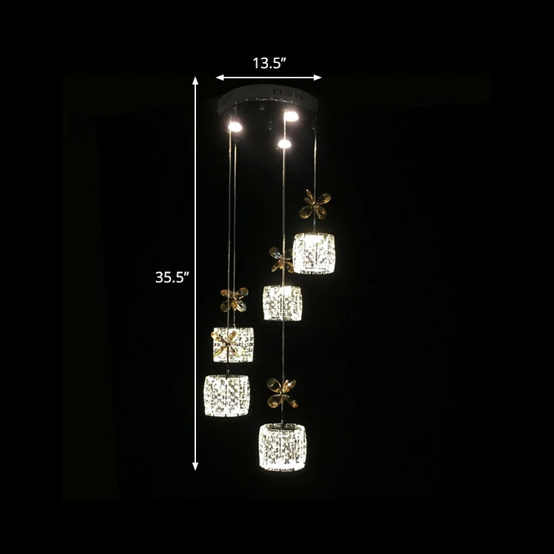Moderne cilinder hanglamp gefacetteerde kristallen eetkamer LED-multilichthanger chroom met ronde/lineaire luifel, 13,5"/2...