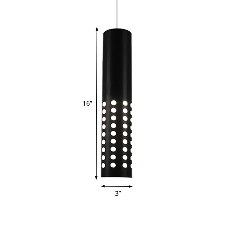 Moderne cilinder hanglamp met cirkeluitsparingen Metaal 1-lichts zwarte hanglamp voor woonkamer warm/wit Clearhalo
