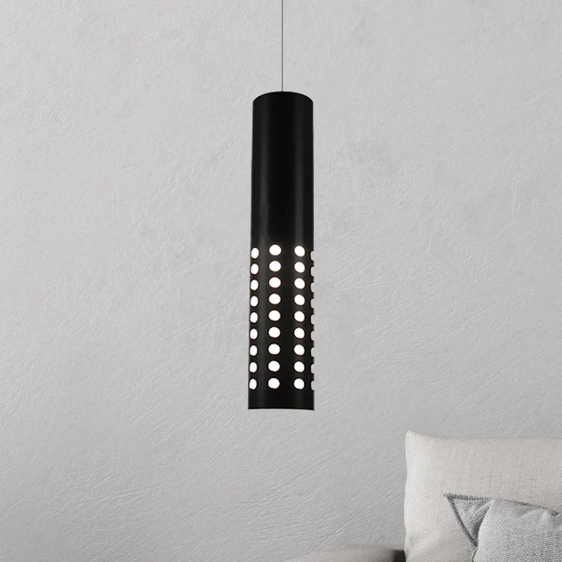 Moderne cilinder hanglamp met cirkeluitsparingen Metaal 1-lichts zwarte hanglamp voor woonkamer warm/wit Clearhalo