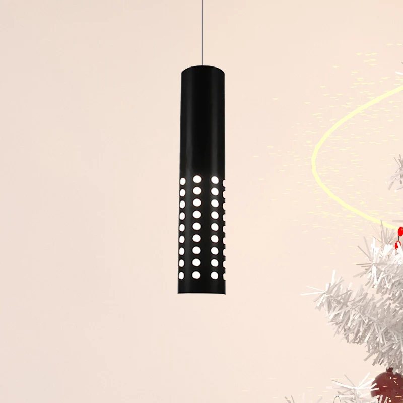 Moderne cilinder hanglamp met cirkeluitsparingen Metaal 1-lichts zwarte hanglamp voor woonkamer warm/wit Clearhalo