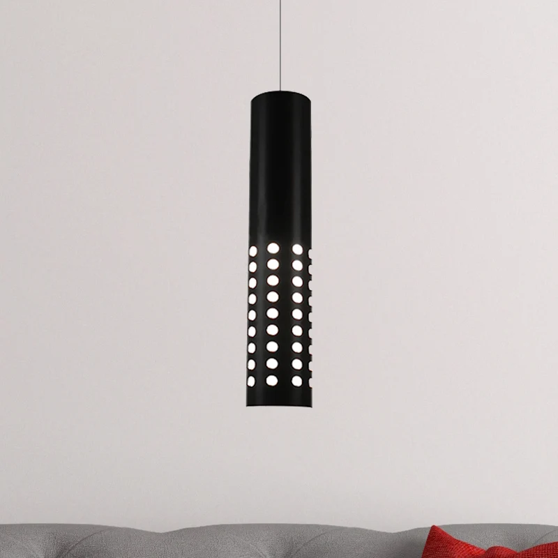 Moderne cilinder hanglamp met cirkeluitsparingen Metaal 1-lichts zwarte hanglamp voor woonkamer warm/wit Clearhalo