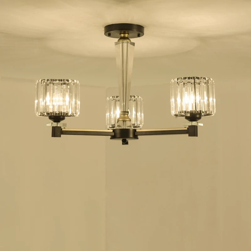 Moderne cilinder semi-gemonteerde verlichting 3 lampen Helder kristalblok inbouwlichtarmatuur zwart Clearhalo