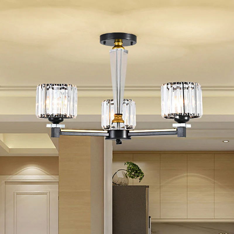 Moderne cilinder semi-gemonteerde verlichting 3 lampen Helder kristalblok inbouwlichtarmatuur zwart Clearhalo