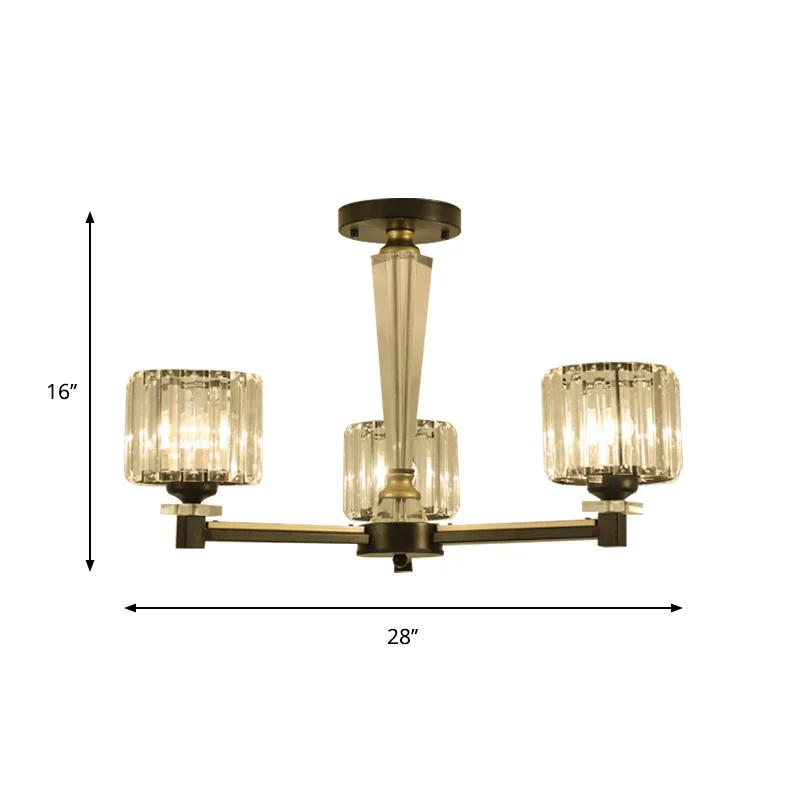 Moderne cilinder semi-gemonteerde verlichting 3 lampen Helder kristalblok inbouwlichtarmatuur zwart Clearhalo
