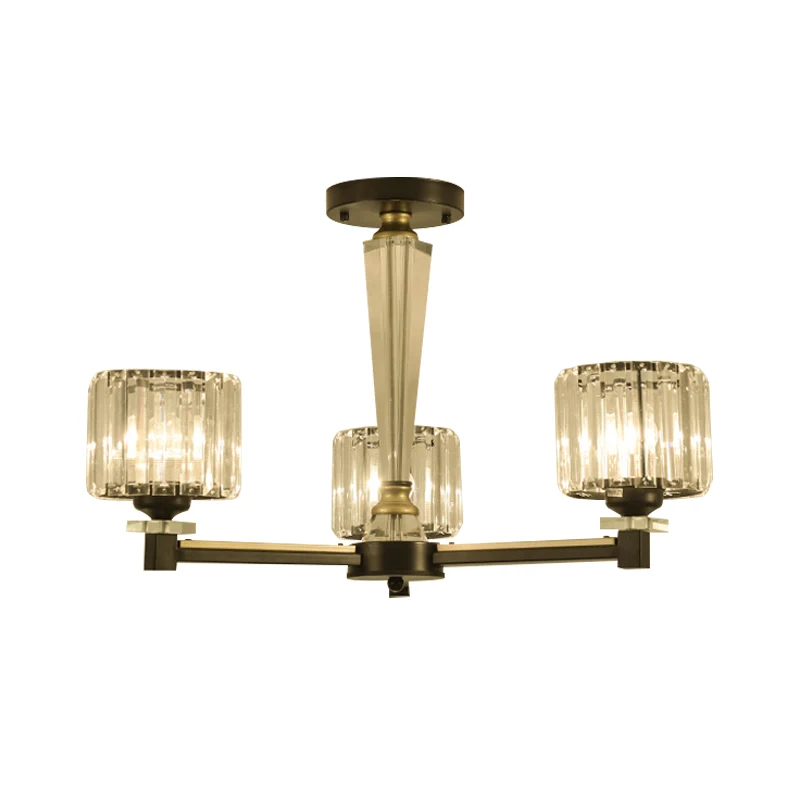 Moderne cilinder semi-gemonteerde verlichting 3 lampen Helder kristalblok inbouwlichtarmatuur zwart Clearhalo